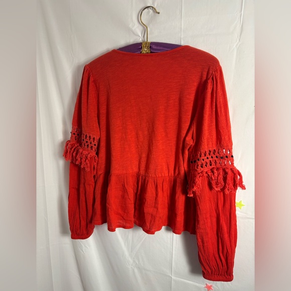100% Cotton Brick Red Lucky Brand Boho Blouse Size M - Picture 2 of 13